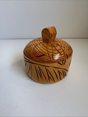 Vintage Hand Carved Bamboo Lidded‎ Trinket Box Rustic Boho Jewelry Keepsake Box